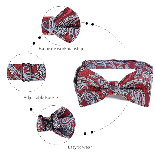 Image of Alizeal Mens 4pcs Vintage Paisley Bow Tie Set | Pre-tied Pocket Square Cufflinks Boutonniere for Wedding Everyday Use