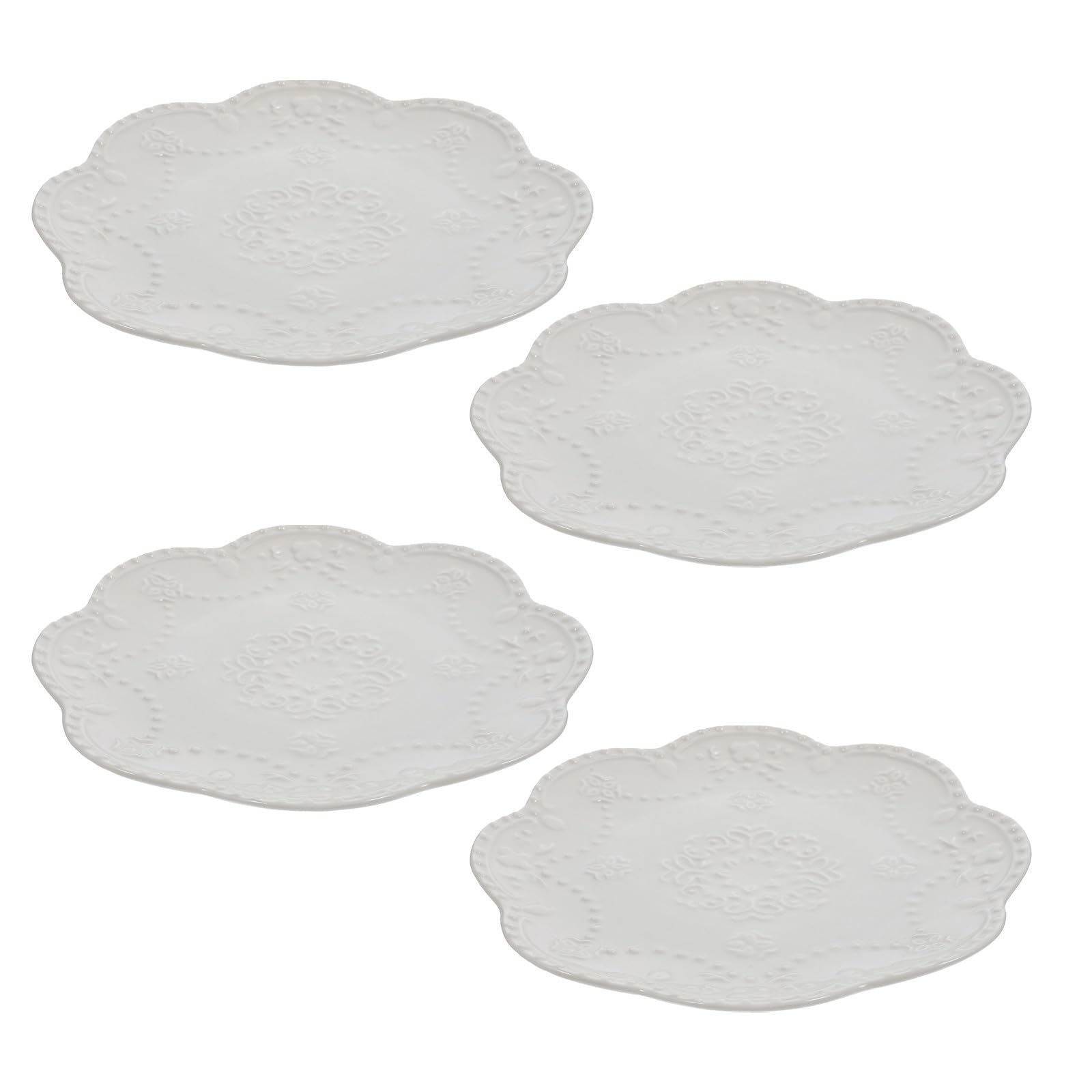 SECFOU Platos de Postre de Cerámica Blancos Forma de Flor, 4 Piezas, Superficie Estable y Antigoteo, Ideales para Cocinas Diarias y Fiestas