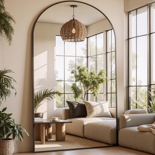 Furnbar Full Length Mirror 81x41 Arched Full Body Mirror Oversized Floor Mirrors Leaning Free Standing Mirrors Hanging Mounted Large Mirrors for Bedroom Dressing Room Cloakroom Black