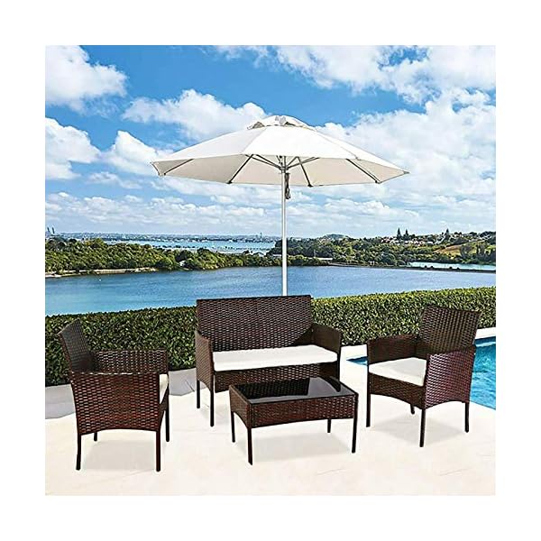 EIVD Patio Furniture Set 4 Piece Outdoor Wicker Sofas Rattan Chair Wicker Conversation Set Coffee Table Bistro Sets For Pool Backyard Lawn (Brown) - Image 4
