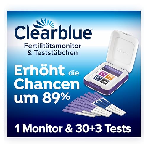 Clearblue Kinderwunsch Fertilitätsmonitor + Nachfüllpackung, 1 Touchscreen-Monitor + 33 Tests (30x Ovulationstest & 3x Schwangerschaftstest), 89Prozent erhöhte Chance schwanger zu werden