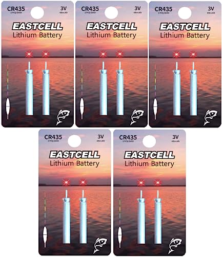 EASTCELL CR435 Batterie 3V Lithium, 10 Stück (5X 2er Blister), Spezialbatterie für LED-Angelposen, Schwimmerlichter, Nachtangeln – Extrem Lange Lebensdauer