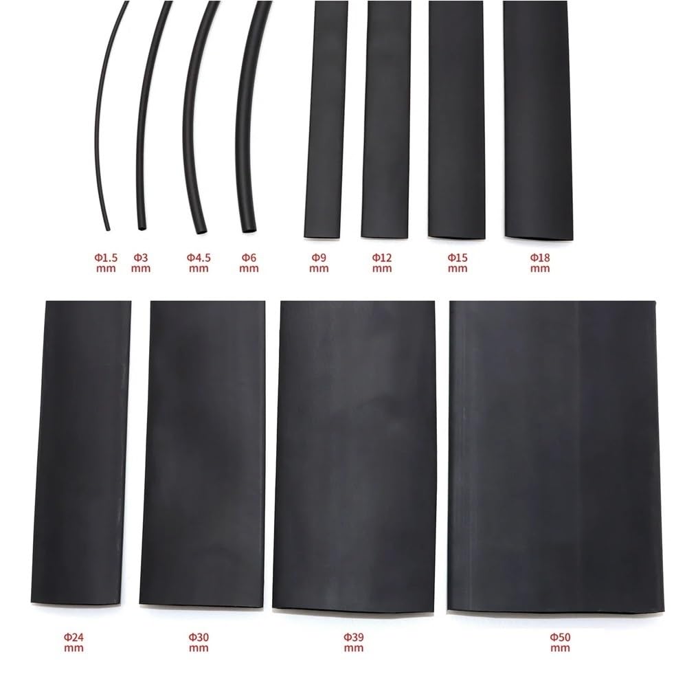 Tubo termorretráctil de poliolefina 3:1 sin Pegamento, Negro, Forma Larga, Funda Protectora for Cable, 1 Pieza(50MM*5METERS)