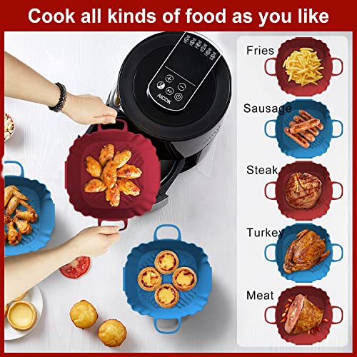 Permanent Warranty 8 Inch Silicone Air Fryer Liner 2 Pack Reusable 100% Food Grade Silicone Air Fryer Liner (Red/Blue) #TOP6