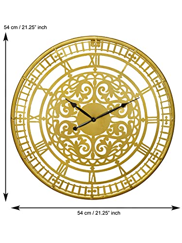 Image of CHRONIKLE Classic Round Golden Color Metal Case Analog Black Needle Roman Numbers Wall Clock for Living Room Home Decor Office Gifts (Size: 54 x 1 x 54 CM | Weight: 1380 Gram)