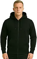 Moletom com Zíper Flanelado, 75% Algodão 25% Poliéster, Capuz, Bolso Canguru, Unissex, Casual, Liso, Adulto