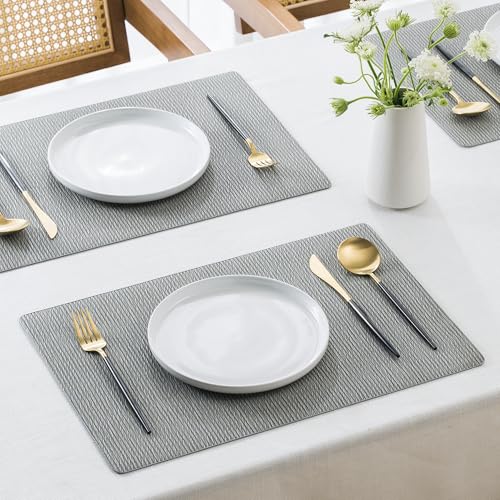 Jovono Faux Leather Placemats Set of 6, Waterproof Washable Table Mats, Easy-Clean Heat Resistant Kitchen Vinyl Place Mat for Dining Table, Restaurant, Indoor, 17.8"x11.8", Light Gray by Jovono - Used condition - Image 3