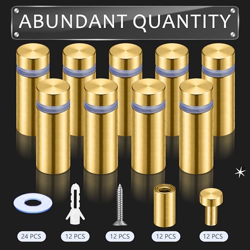 Image of Pelopy 12 Pcs Gold Sign Standoff Screws Advertising Screws Stainless Steel Wall Standoff Mounts Glass Acrylic Nail (1 /2 x 1-3 /16 Inch)