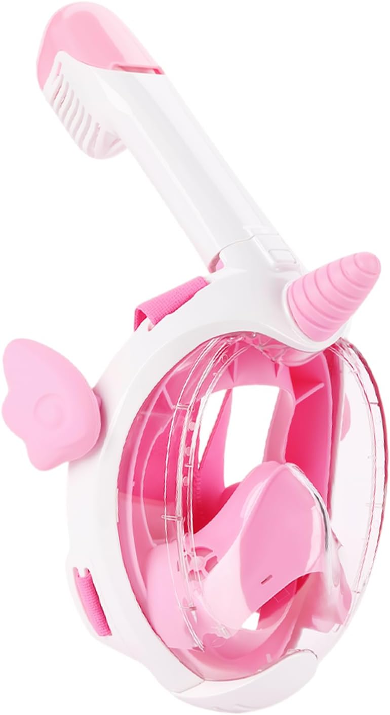 Kids Snorkel Mask Full Face, Snorkeling Gear for Children, Diving Mask with 180ยฐPanoramic View, Anti-Fog and Anti-Leak Snorkel Set with New Breathing System - Pink XS