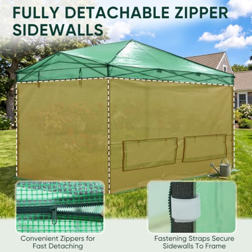 Image of EAGLE PEAK Instant Pop up Greenhouse, Indoor Outdoor Plant Gardening Green House with Interchangeable PE & Mesh Wall Panels - Winter Support Pole, Walk in 12x8 ft, Green /Clear