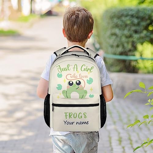 Personalized Frog Backpacks for Girls Boys, 16 Inch Cute Backpack for School, Green, Large Capacity, Durable, Lightweight Bookbag for Kids Travel2