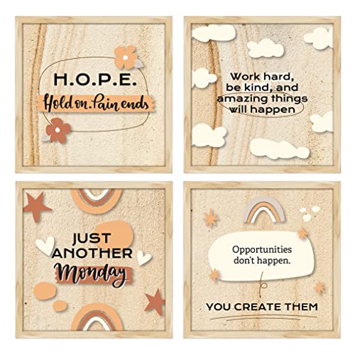 Image of ArtX Paper Motivational Quotes Wall Frame Art Painting, Framed Paintings For Home Office Decor 19 X 19 inches, 9.5 X 9.5 each, Multicolor Posters With Frame, Set of 4 (Work Hard)