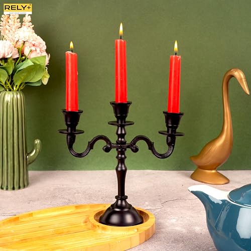 Rely+ 65 3 Arm Baby Candelabra Black Matte 8 Inch Taper Candle Holders Gothic Candelabro Halloween Decorations Candlesticks Holder Home Decor Wedding Parties Candelabras Centerpiece thumb #1