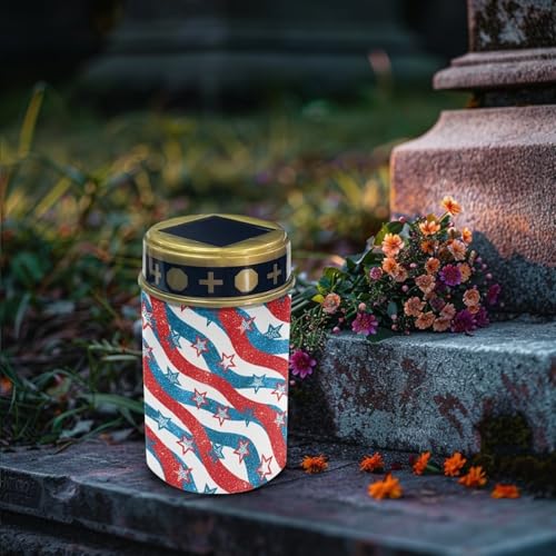 Image of Poceacles 4th of July Decor Stars and Stripes Outdoor Solar Lights Solar Grave Candle Outdoor 250th Independence Day Cemetery LED Candles for Cemetery Lawn Porch Outside Decoration, 6 Piece
