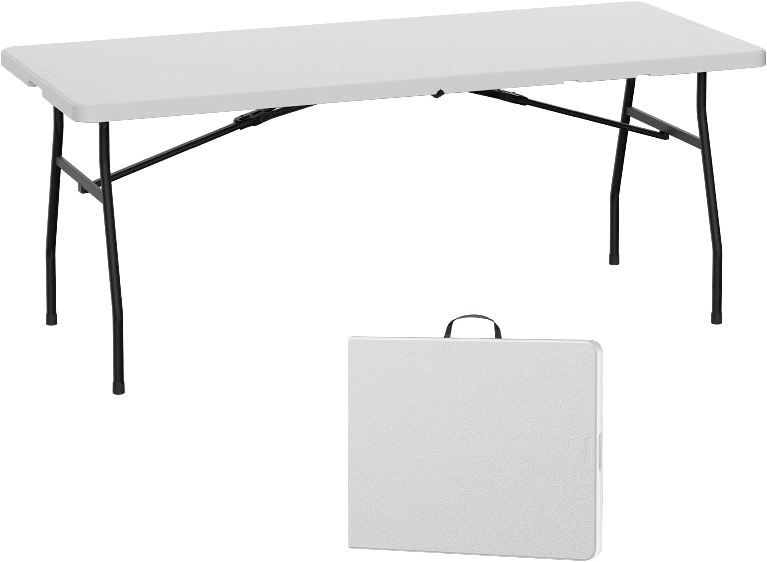 Upstreman Home 6ft Folding Table, SwiftFold Plastic Portable Foldable Table, Indoor Outdoor Heavy Duty Fold-in-Half Utility Table w/Carry Handle Lock, Dining Party Office Wedding 350 LBS,Granite White