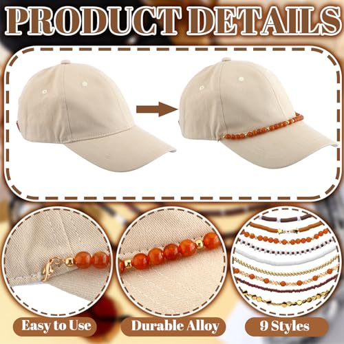Image of Geyoga 9 Pcs Trucker Hat Chains Trucker Hat Charms Women Man Bill Decoration Detachable DIY Metal Chain for Mesh Baseball Cap(Brown,Boho)
