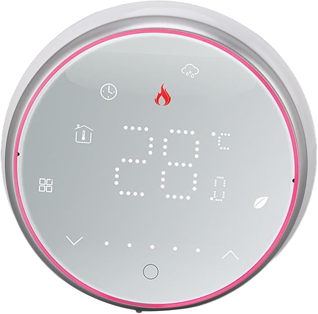 Thermostat intelligent programmable, LED Affichage, Thermostat intelligent sans fil, Chauffage électrique, 13mm Plaque encastrée, protection contre les pannes de courant Home (Blanc)