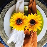 Flower Napkin Rings Set of 6, Handmade Sunflower Napkin Ring Holders, Plant Napkin Holders Set,...