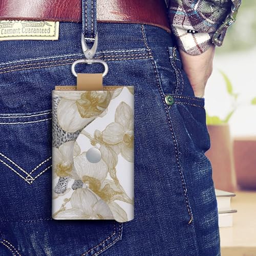 Leopard Line Art Key Holder Bag PU Leather ID Card Holder Keychains Case Cover for Men Women4
