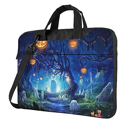 Sac pour ordinateur portable imprimé citrouille bleu avec fermeture et poignées de travail