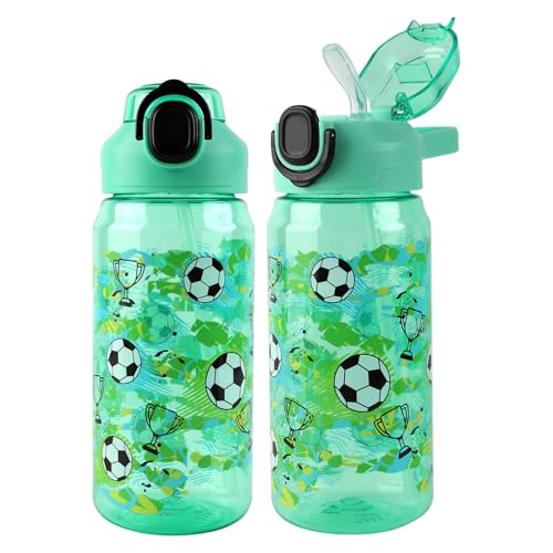MHwan Gourde Enfant, 600 Ml, Robuste, Incassable, Anti Fuite, Sans BPA, Ouverture par Simple Pression, Facile à Nettoyer, avec Paille, Idéale pour l'École et l'Extérieur (Football)