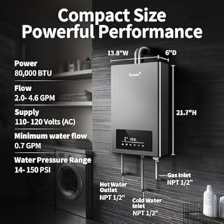 GEN II Ranein Propane Gas Tankless Water Heater Max 3.6 GPM, 80,000 BTU Indoor On Demand Instant Hot Water Heater with LED Temperature Control Panel