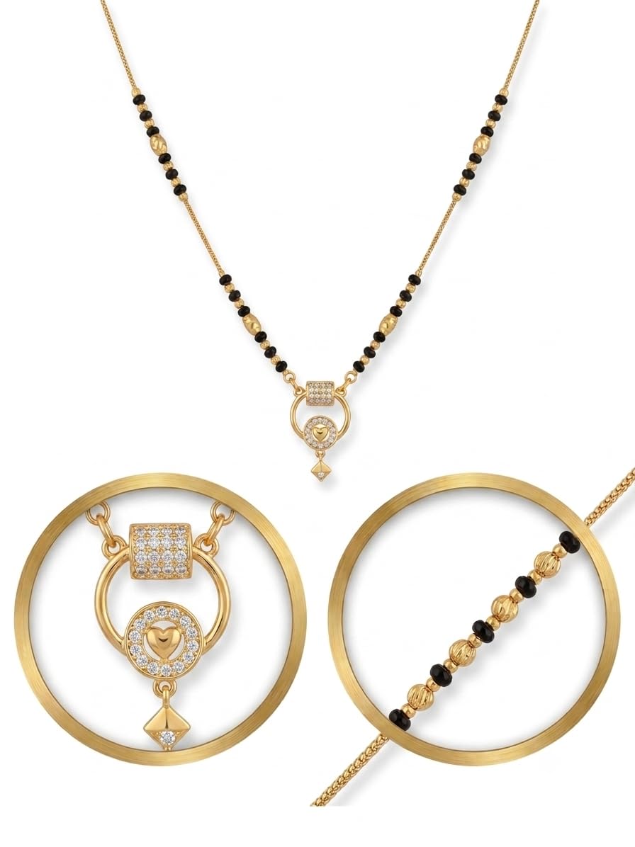 Gold Plated Short Mangalsutra for Women | CZ Diamond Interlocking Circle Heart Pendant Necklace | Traditional Indian Ethnic Wedding & Daily Wear Jewelry-picture-27