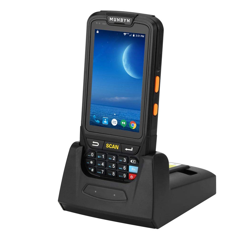 MUNBYN 3G 4G Handheld Android 7.0 POS Terminal with 1D Honeywell Barcode Scanner with Charger Cradle and Touch Screen WiFi BT GPS for Delivery Warehouse Management Shipping