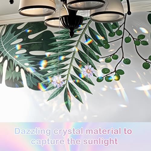 Image of 2Pcs Crystal Ceiling Fan Pull Chains, 1.8 inch Crystal Glass Flower Pendants with 25 inch Ceiling Fan Chain Extender and Connector, Rainbow Fan Pull Decorative for Bathroom Toilet Light Ceiling