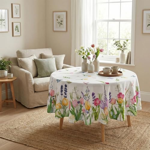 Nappe de printemps ronde pour grand pique-nique en famille et déjeuner de jardin - 5