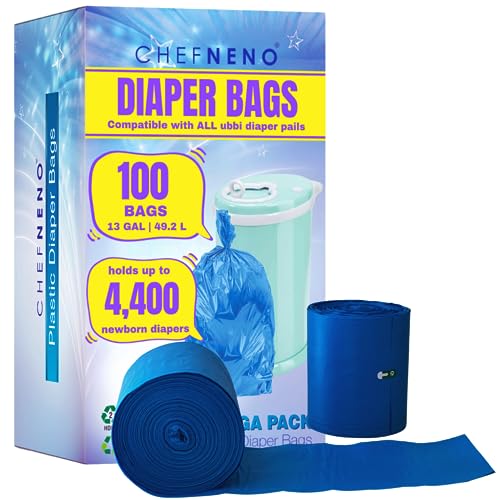 Image of Disposable Diaper Pail Refill Plastic Bag (100 count) Compatible with Ubbi Diaper Bag Pail 13 Gal Capacity Diaper Pail Bag Fits 8 Gallon Medium Kitchen Trash Bag Heavy Duty Large Garbage Bag, 100 Bags