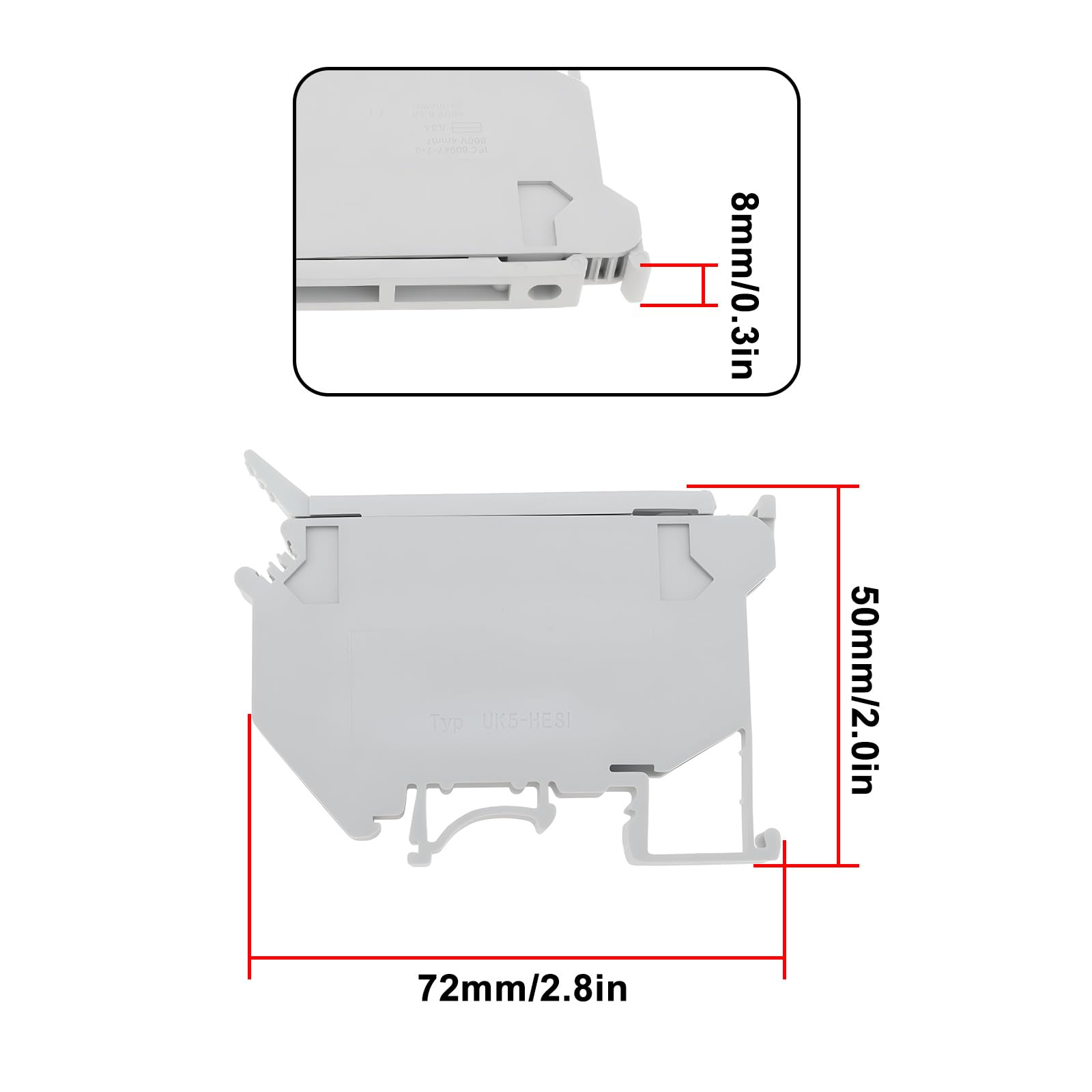 Be In Your Mind 4pcs Fuse Terminal Blocks UK5-HESI Without Led Light 6.3A for 5x20mm Fuse Gray - Image 4