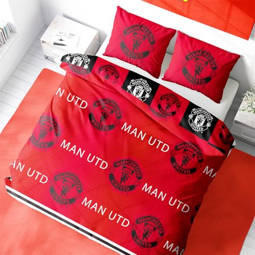 Character World Manchester United Double Duvet Cover Set, Honour Design | Red Reversible 2 Sided Football Bedding Cover Official Merchandise Including Matching Pillow Cases
