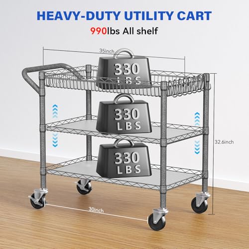 YNN-Rolling-Carts-with-Wheels3-Tier-Rolling-Cart-with-990lbs-Capacity-Heavy-Duty-NSF-Utility-Cart-Chrome-Trolley-Kitchen-Cart-Wire-Shelving-Bar-Storage-Carts-for-Kitchen-Office-OutdoorServing YNN Rolling Carts with Wheels3 Tier Rolling Cart with 990lbs Capacity Heavy Duty NSF Utility Cart Chrome Trolley Kitchen Cart Wire Shelving Bar Storage Carts for Kitchen Office OutdoorServing