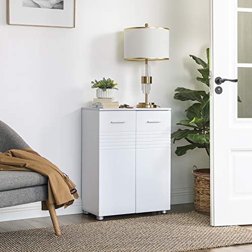 VASAGLE, BBK41WT Double Door Bathroom Cabinet, Side Cabinet with Adjustable Shelves for Bathroom, Kitchen or Hallway with Hinge Dampening and Levelling Feet, 60 x 30 x 80 cm, White VASAGLE, BBK41WT Double Door Bathroom Cabinet, Side Cabinet with Adjustable Shelves for Bathroom, Kitchen or Hallway with Hinge Dampening and Levelling Feet, 60 x 30 x 80 cm, White