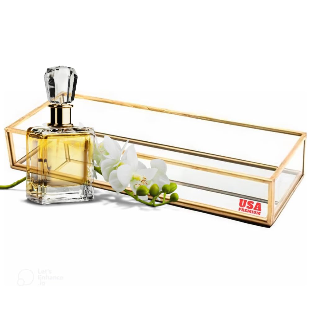 Gold Perfume Tray, Gold Mirror Tray, Perfume Organizer Tray, Vanity Trays for Bedroom Dresser, Bathroom Counter Tray Decor - Moosylife 10x3.5 Inch