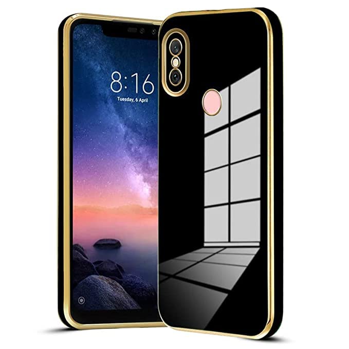 ALFA URBAN 6D Chrome Back Cover Case for Redmi Note 6 Pro | (Gold Plated Frame | Glossy Backside Case) (REDMI Note 6 PRO, Black)