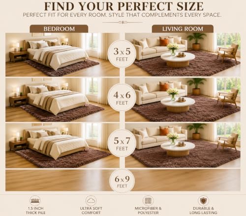 Image of Shaggy Carpet 5x7 Ft for Living Room & Bedroom (Brown)