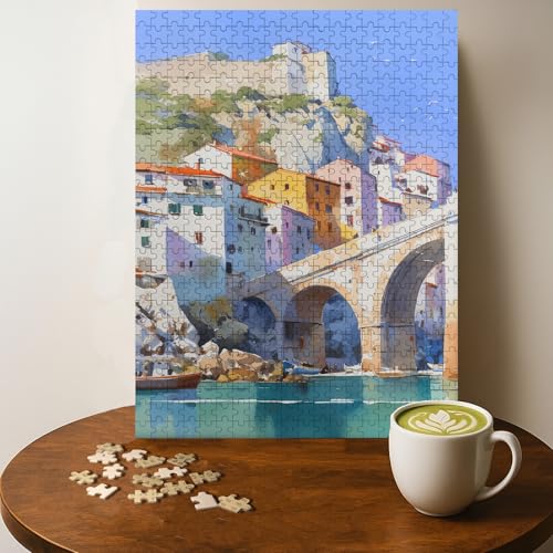 BOSA Sardinia Italy Location Jigsaw Puzzle - 500 Pieces Wooden Puzzle for Adults, Wall Art Gift, Finished Size: 20 x 15 Inch
