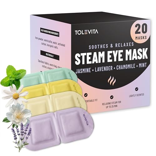 TOLEVITA Steam Eye Mask, 20 Pack Self-Heating Disposable Warm Eye