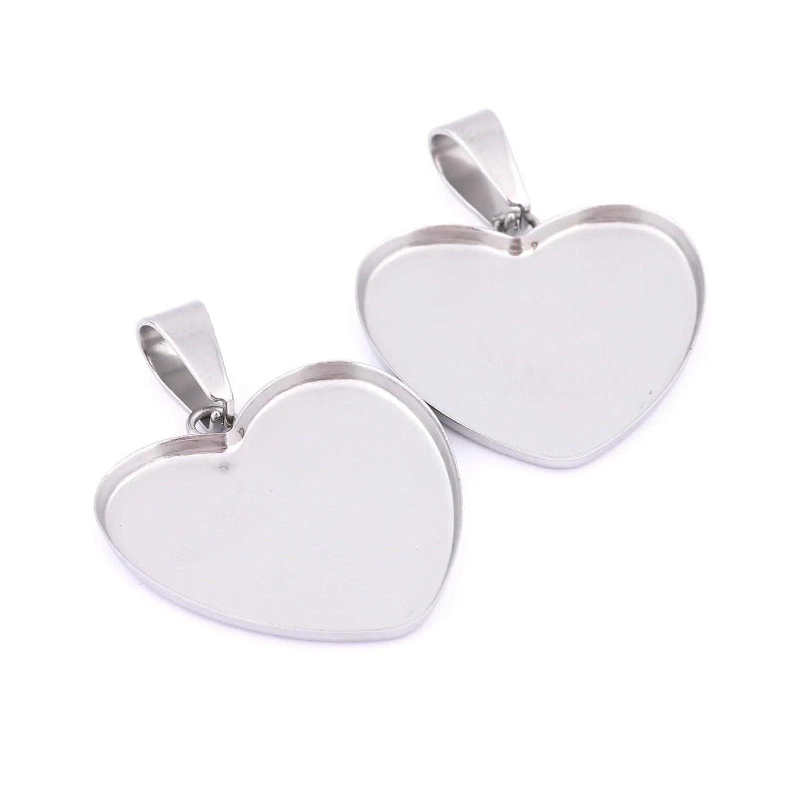 Bases para colgantes de acero inoxidable en forma de corazón con bisel liso para cabujón
