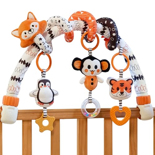 YOOYID Toys - Arco de juego para bebé con cochecito en espiral, juguete a partir de 0 – 3 – 6 meses, juguete de peluche de alto contraste en espiral para asiento de coche, juguete colgante asiento