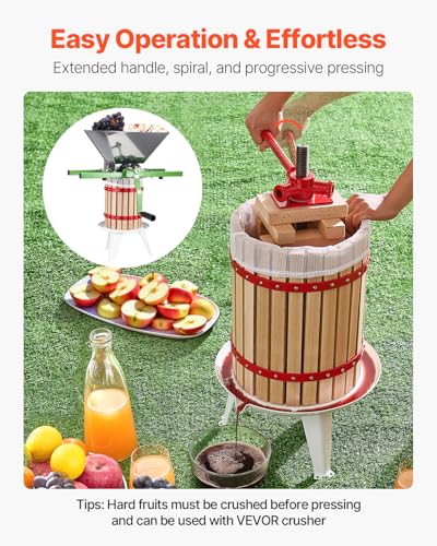 Image of VEVOR 4.75 Gal /18L Fruit Wine Press, Solid Wood Basket with 8 Blocks, Heavy Duty Manual Juice Maker, Cider Apple Grape Tincture Honey Olive Oil Making Press with Handle for Kitchen, Home