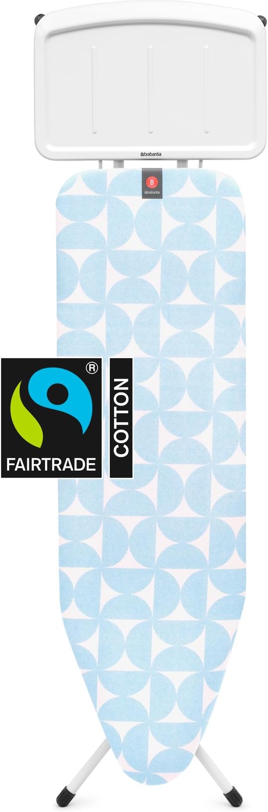 Brabantia Size B Ironing Board (49x15 in) 7 Height Options, Solid Steam Unit Rest Holder (Fresh Breeze) Non-Slip Feet, Anti-Collapse Child Locks