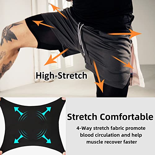 Image of OEBLD Mens Athletic Shorts 2-in-1 Gym Workout Running 7'' Shorts with Towel Loop