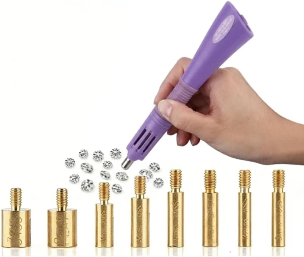 Hotfix Applicator with 7 Applicator Tips Hot Fixed Gemstone Craft Applicator for Diamond Painting Pen Rhinestone Applicator Tool for Wedding Dress Clothing Mobile Phone Cases DIY Purple