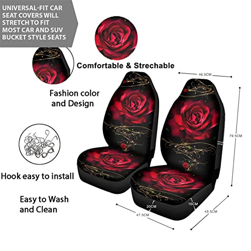 Wanyint Red Rose Art Flower Print Car Seat Cover Full Set For Women Men, Breathable Front Seat Rear Backrest Cover Soft Fabric Rear Bottom Bench Cover Universal Fit For Trucks Sedan Suv #TOP3