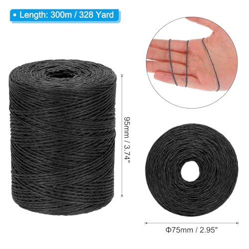 Image of PATIKIL Natural Cotton Raffia Yarn 328 Yard, Crochet Raffia Paper Ribbon for DIY Sun Hat Beach Bag Crochet Yarn Wrapping Knitting, Black