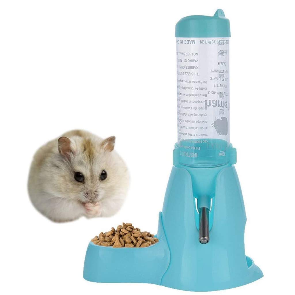 Fuente de Beber con Platón de Alimentos para Animales Pequeños, Hamos, Conojillo De Indias, Conejo, Rata, Hurón, Gerbil, Chinchilla, 125 ml, Azul