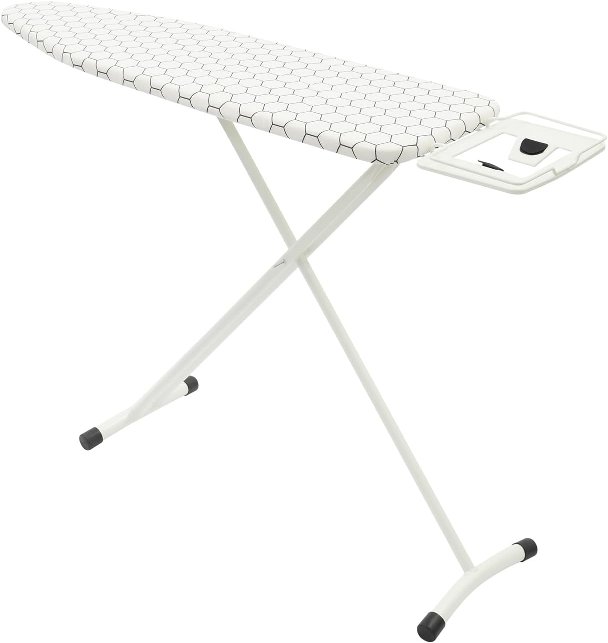 43x13in Full-Size Folding Ironing Board White, 29-33in Adjustable Height, Carbon Steel X-Frame, Polyester Cover + Iron Rest Stand